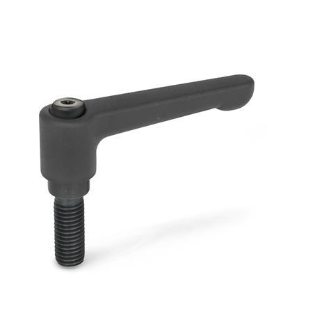 GN 302 Zinc Die-Cast Straight Adjustable Levers, Threaded Stud Type, with Blackened Steel Components Color: SW - Black, RAL 9005, textured finish