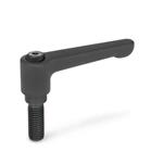 Zinc Die-Cast Straight Adjustable Levers, Threaded Stud Type, with Blackened Steel Components