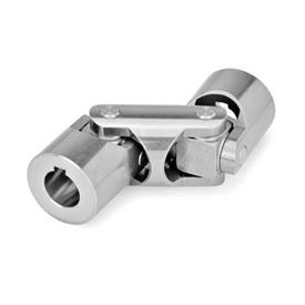 DIN 808 Stainless Steel Universal Joints with Friction Bearing, Single or Double Jointed Material: NI - Stainless steel<br />Bore code: K - With keyway<br />Type: DG - Double jointed, friction bearing