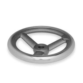 DIN 950 Volants à bras en fonte / aluminium, avec ou sans poignée tournante Matériau: GG - Fonte<br />Code d'alésage: B - Sans rainure de clavette<br />Type: A - Sans poignée