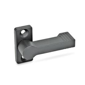 GN 702 Zinc Die-Cast Stop Latches, with 4 Indexing Positions  Type: A - With screw-on flange<br />Color: SW - Black, RAL 9005, textured finish