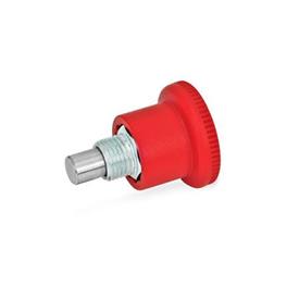 GN 822 Steel / Stainless Steel Mini Indexing Plungers, Lock-Out and Non Lock-Out, with Hidden Lock Mechanism, with Red Knob Material: ST - Steel<br />Type: B - Non lock-out<br />Color: RT - Red, RAL 3000
