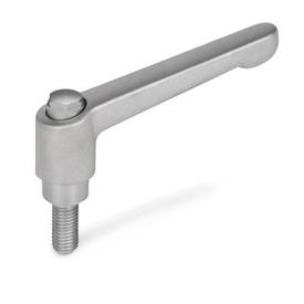 GN 300.5 Stainless Steel Adjustable Levers, Matte Shot-Blasted Finish, Threaded Stud Type Type: AS - With external hex