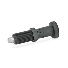 EN 617.2 Plastic Indexing Plungers, with Stainless Steel Plunger Pin, Lock-Out and Non Lock-Out Material: NI - Stainless steel<br />Type: C - Lock-out, without lock nut