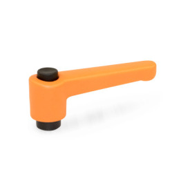 WN 304 Plastic Straight Adjustable Levers with Push Button, Tapped or Plain Bore Type, with Steel Components Lever color: OS - Orange, RAL 2004, textured finish<br />Push button color: S - Black, RAL 9005