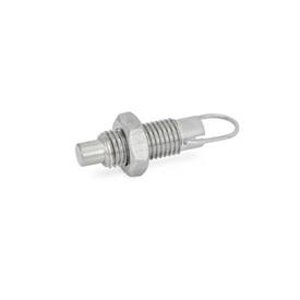 GN 413 Stainless Steel Indexing Plungers, Lock-Out and Non Lock-Out, with Pull Ring Material: NI - Stainless steel<br />Type: CK - Lock-out, with lock nut