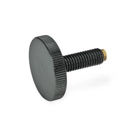GN 653.10 Steel Flat Knurled Thumb Screws, with Brass or Plastic Tip Screw material: ST - Steel<br />Werkstoff<sub>1</sub>: MS - Brass
