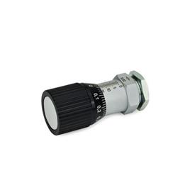 GN 727 Perillas de control con husillo ajustable, de acero, con graduaciones Tipo: S1 - Montaje con tornillo hexagonal<br />Código: SL - Con escala 0.1....0.9, 50 graduaciones ascendentes en sentido antihorario