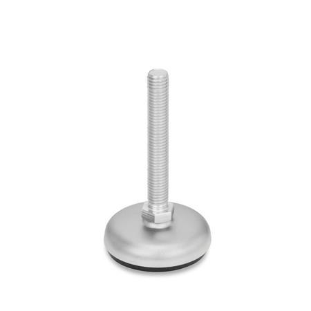 GN 31 Metric Thread, Stainless Steel Leveling Feet, Tapped Socket or Threaded Stud Type, with Rubber Pad  Type (Base): B1 - Matte shot-blasted finish, rubber pad inlay, black
Version (Stud / Socket): S - Without nut, external hex at the bottom