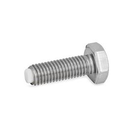 GN 933.5 Stainless Steel Hex Head Screws, with Brass / Plastic Tip or Ball End Type: KU - Plastic tip (Polyacetal POM)
