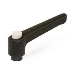 WN 303 Nylon Plastic Adjustable Levers with Push Button, Tapped or Plain Bore Type, with Blackened Steel Components Lever color: SW - Black, RAL 9005, textured finish<br />Push button color: G - Gray, RAL 7035
