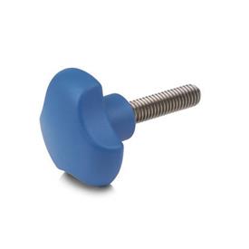 EN 5342 FDA Compliant Plastic Three-Lobed Knobs, Detectable, with Stainless Steel Threaded Stud Material / Finish: VDB - Visually detectable, blue, RAL 5005, matte finish