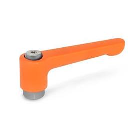 GN 302.1 Zinc Die-Cast Straight Adjustable Levers, Tapped or Plain Bore Type, with Stainless Steel Components Color: OS - Orange, RAL 2004, textured finish