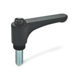 Technopolymer Plastic Straight Adjustable Levers, with Push Button, Threaded Stud Type, with Steel Components, Ergostyle®