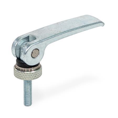 GN 927.3 Steel Clamping Levers with Eccentrical Cam, Threaded Stud Type, with Plastic Contact Plate Type: A - Plastic contact plate with setting nut
