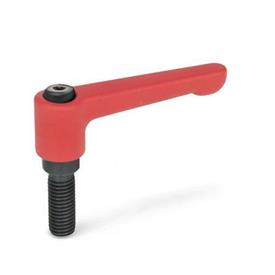 GN 302 Zinc Die-Cast Straight Adjustable Levers, Threaded Stud Type, with Blackened Steel Components Color: RS - Red, RAL 3000, textured finish