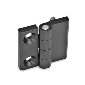 EN 237.1 Technopolymer Plastic Hinges, Combination Types Type: D - 2x bores for countersunk screws / 2x threaded studs