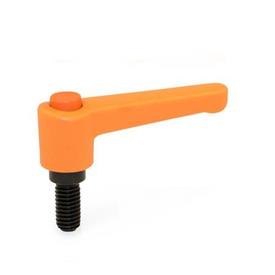 WN 304 Nylon Plastic Straight Adjustable Levers with Push Button, Threaded Stud Type, with Steel Components Lever color: OS - Orange, RAL 2004, textured finish<br />Push button color: O - Orange, RAL 2004