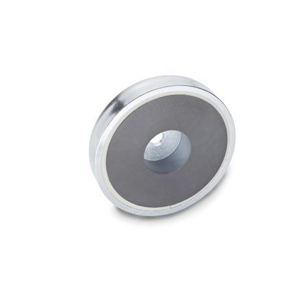 GN 50.4 Steel Retaining Magnets, Disk-Shaped, with Plain Hole Magnet material: HF - Hard ferrite