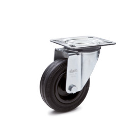 EN 22873 Steel Medium Duty Casters, Rubber Wheel Tread, Polypropylene Wheel Core, Light Version Bearing type: G - Friction bearing<br />Bracket type: L - Swivel bracket with mounting plate<br />Coding: L - Light version<br />Bracket material: ST - Steel sheet metal