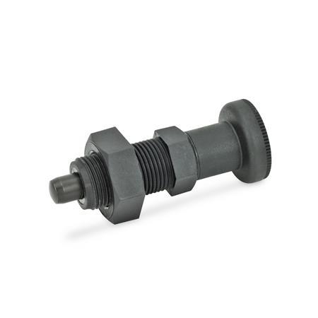 EN 617.2 Plastic Indexing Plungers, with Steel Plunger Pin, Lock-Out and Non Lock-Out Type: BK - Non lock-out, with lock nut
