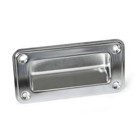 GN 7332 Stainless Steel Gripping Trays, Screw-In Type Type: A - Mounting from the operator's side (for identification no. 2 with four countersunk sealing screws)<br />Identification no.: 1 - Without seal<br />Finish: EP - Electropolished finish