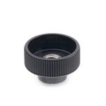 Plastique nylon, écrous moletés creux avec insert inox traversant taraudé
