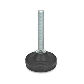 EN 246 Steel Leveling Feet, Plastic Base, Threaded Stud Type, without Mounting Holes Type: AG - Without nut, with rubber pad