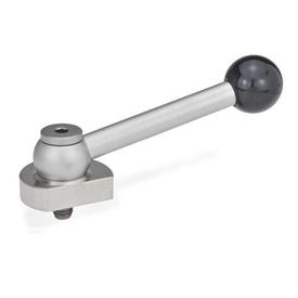 GN 918.5 Stainless Steel Eccentrical Cam Units, Radial Clamping, with Threaded Bolt Type: KV - With ball lever, angular (serrations)<br />Clamping direction: L - By counter-clockwise rotation