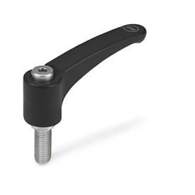 EN 604.1 Antibacterial Plastic Adjustable Levers, Ergostyle®, Threaded Stud Type, with Stainless Steel Components Color: SGA - Black-gray, RAL 7021, matte finish