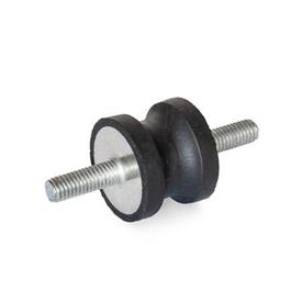 GN 356 Rubber Vibration Isolation Mounts, Hourglass Type, with Steel Components Type: SS - With 2 threaded studs