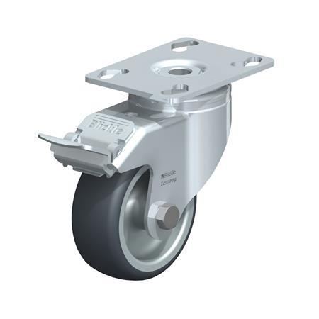  LKPA-TPA Rodajas giratorias de acero de servicio ligero, con ruedas de caucho termoplástico y soportes pesados Type: G-FI - Cojinete liso con freno «stop-fix»