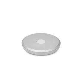 GN 923 Aluminum Flat-Faced Solid Disk Handwheels, with or without Revolving Handle Type: A - Without revolving handle<br />Color: SR - Silver, RAL 9006, textured finish<br />Bildvarianten: 50...63