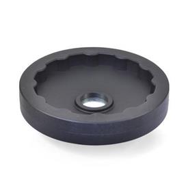  SHA Volantes de disco sólidos, de nylon plastificado, con o sin empuñadura giratoria Tipo: A - Sin empuñadura