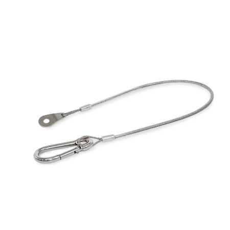 Câbles de retenue GN 111.2: Inox AISI 304, avec mousqueton, avec ergot de montage ou ergot