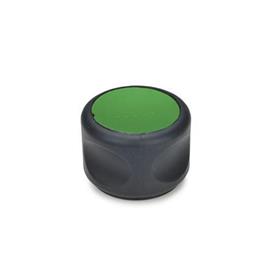 EN 624.5 Perillas de agarre suaves, de plástico tecnopolímero, Ergostyle®, con núcleo de acero inoxidable Color del tapón: DGN - Verde, RAL 6017, acabado mate
