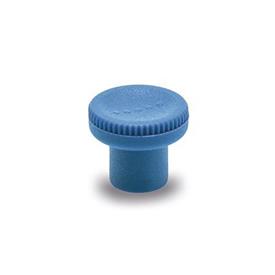 EN 676 Boutons moletés en plastique conformes aux exigences de la FDA, détectables, avec insert taraudé inox, Ergostyle® Matériau / Finition: VDB - Visuellement détectable, bleu, RAL 5005, finition mate