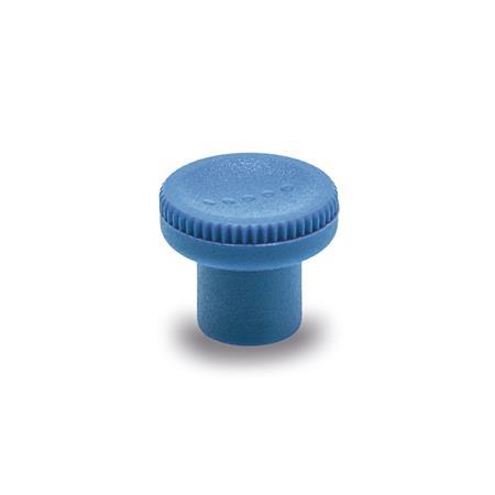 EN 676 Boutons moletés en plastique conformes aux exigences de la FDA, détectables, avec insert taraudé inox, Ergostyle® Matériau / Finition: VDB - Visuellement détectable, bleu, RAL 5005, finition mate