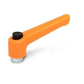 WN 303.2 Nylon Plastic Adjustable Levers with Push Button, Tapped Type, with Zinc Plated Steel Components Lever color: OS - Orange, RAL 2004, textured finish<br />Push button color: S - Black, RAL 9005