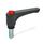 EN 600 Manijas ajustables rectas de plástico, tipo espárrago roscado, con componentes de acero, con botón pulsador, Ergostyle® Color del botón pulsador: DRT - Rojo, RAL 3000, acabado brillante