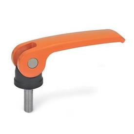 GN 927.4 Zinc Die-Cast Clamping Levers with Eccentrical Cam, Threaded Stud Type, with Stainless Steel Components Type: B - Plastic contact plate without setting nut<br />Color: O - Orange, RAL 2004