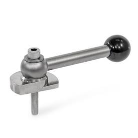 GN 918.6 Stainless Steel Clamping Cam Units, Upward Clamping, Screw from the Operator's Side Type: GVS - With ball lever, straight (serrations)<br />Clamping direction: R - By clockwise rotation (drawn version)