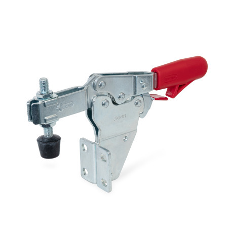Horizontal Acting Toggle Clamps GN 820.5: Steel / Stainless Steel, with Safety Hook, with Vertical Mounting Base