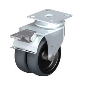 LDA-TPA Rodajas giratorias de acero con ruedas gemelas de servicio ligero, con placa de montaje, serie de soportes estándar Type: G-FI - Cojinete liso con freno «stop-fix»