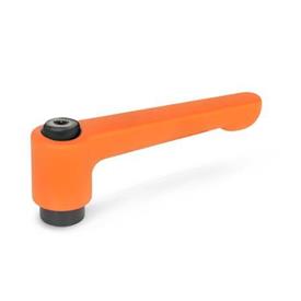 GN 302 Zinc Die-Cast Straight Adjustable Levers, Tapped or Plain Bore Type, with Blackened Steel Components Color: OS - Orange, RAL 2004, textured finish