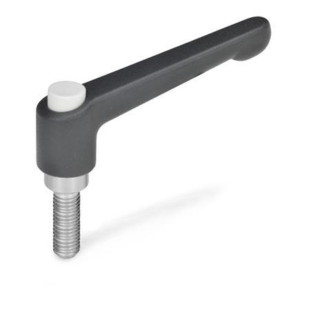 GN 303.1 Zinc Die-Cast Adjustable Levers, with Push Button, Threaded Stud Type, with Stainless Steel Components Push button color: G - Gray, RAL 7035