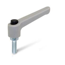 WN 303.2 Plastic Adjustable Levers, with Push Button, Threaded Stud Type, with Zinc Plated Steel Components Lever color: GS - Gray, RAL 7035, textured finish<br />Push button color: S - Black, RAL 9005