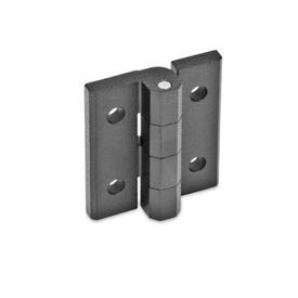 GN 235 Bisagras de zinc fundido a presión, ajustables Material: ZD - Zinc fundido a presión<br />Tipo: D - Con agujeros pasantes<br />Acabado: SW - Negro, RAL 9005, acabado texturizado