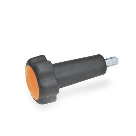 Six-Lobed Knobs EN 5332: Plastic, with Steel Threaded Stud, with Extended Hub