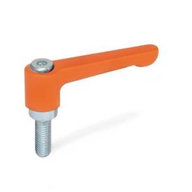 GN 302.2 Zinc Die-Cast Straight Adjustable Levers, Threaded Stud Type, with Zinc Plated Steel Components Color: OS - Orange, RAL 2004, textured finish